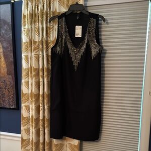 H&M Sleeveless Black Dress with Silver Beaded Accent